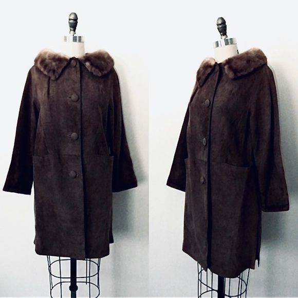 Vintage Dress Overcoat Suede Mink Collar 50's 60's Unbranded - Picture 6 of 6